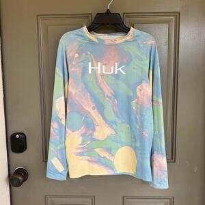 Huk Tie Dye Lava Long Sleeve Pursuit Fishing Shirt Youth Large